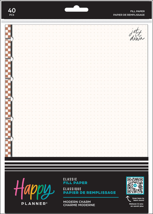 Modern Charm Fill Paper/ Papel de Puntos Classic Happy Planner – 40 Hojas Dot Grid