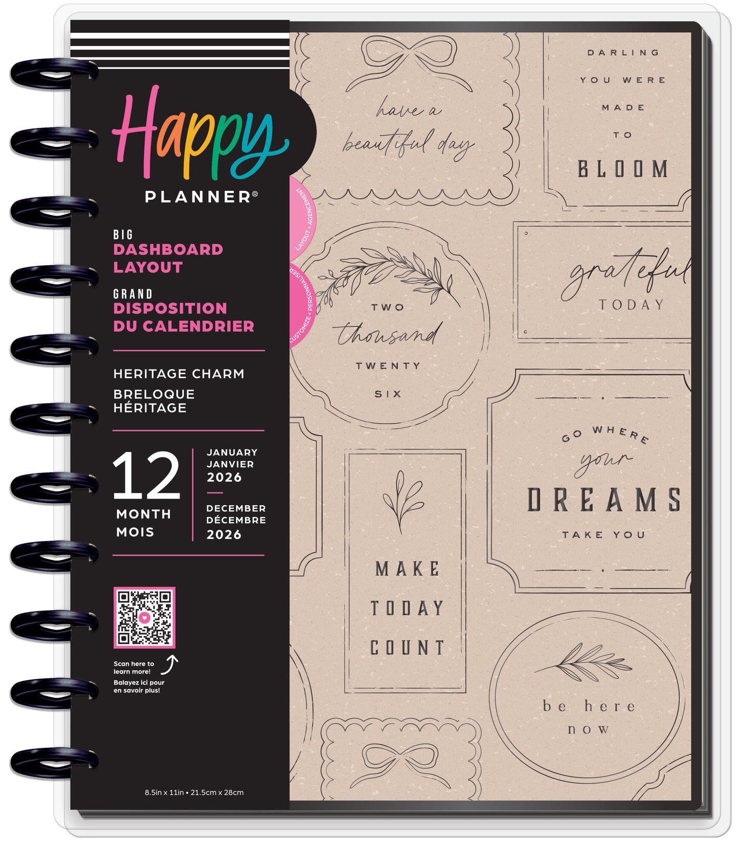 Heritage Charm Happy Planner Classic 12 Meses Fechado 2026 – Horizontal