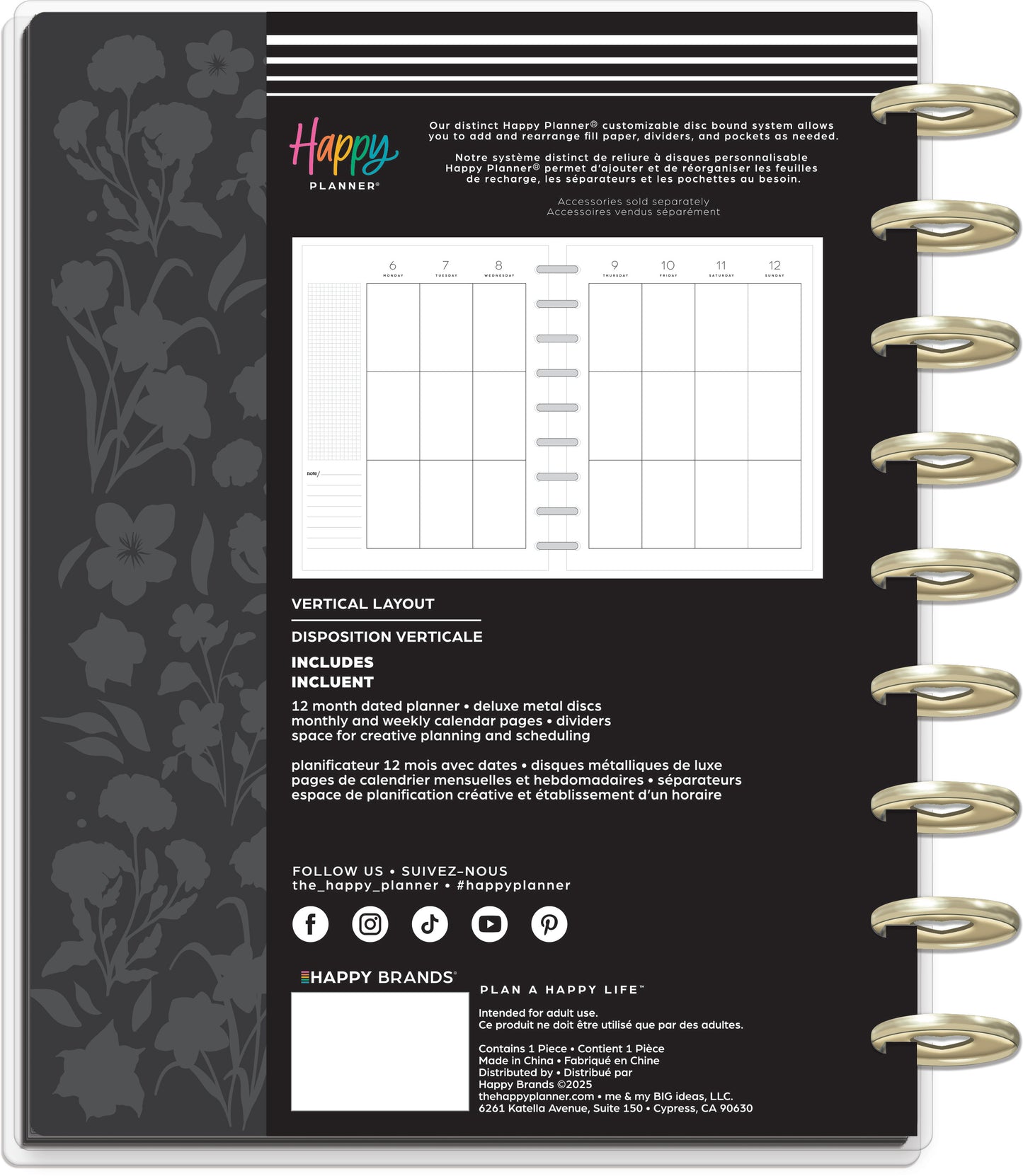 Dark Garden Happy Planner Classic Deluxe 12 Meses Fechado 2026 – Vertical