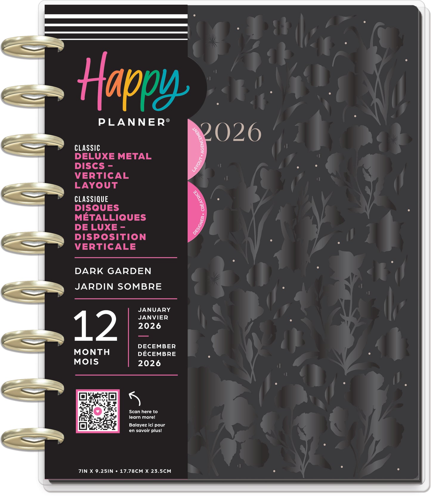 Dark Garden Happy Planner Classic Deluxe 12 Meses Fechado 2026 – Vertical