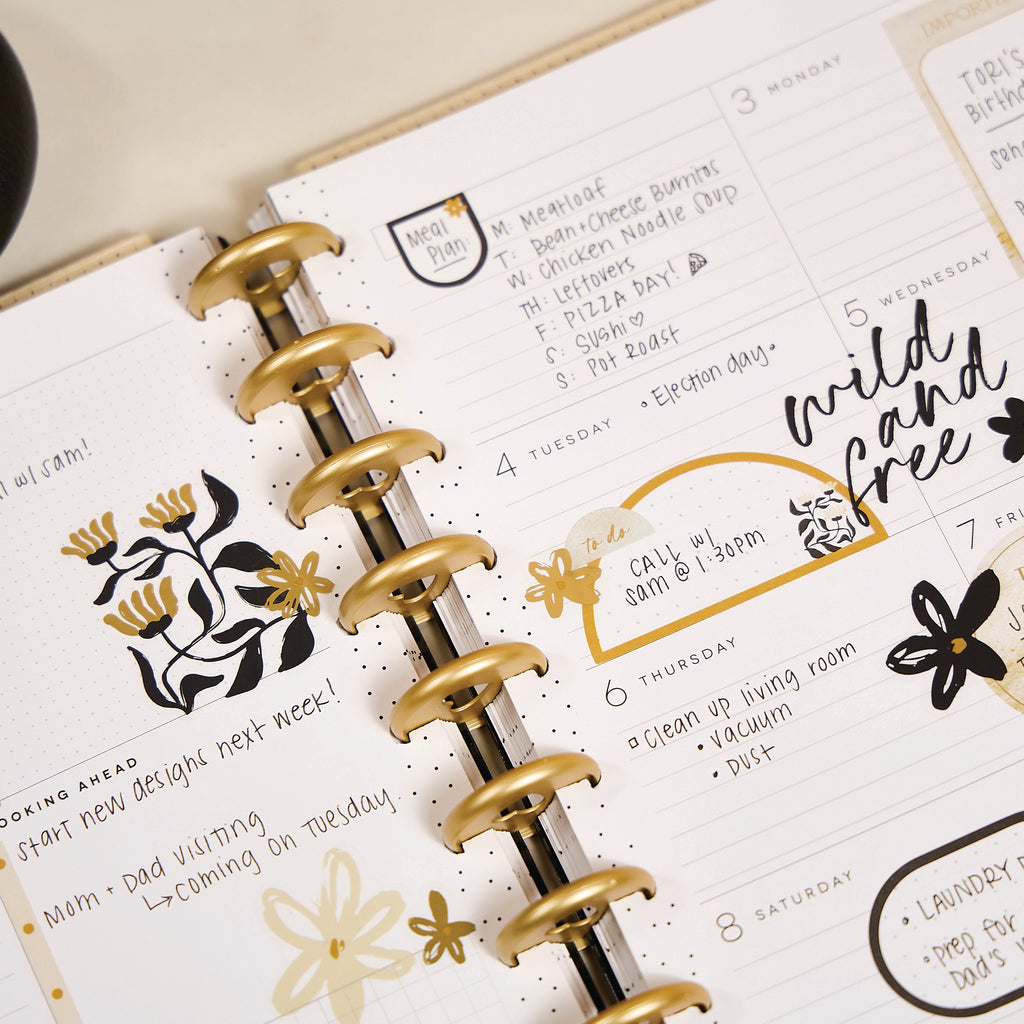 Mod Sketches Fabric with Chenille Embroidery Classic Planner Dashboard 12 Meses