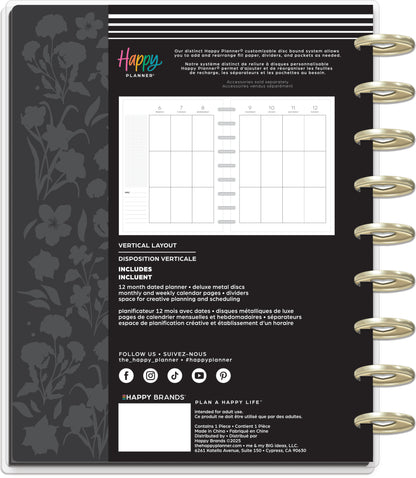 Dark Garden Happy Planner Classic Deluxe 12 Meses Fechado 2026 – Vertical