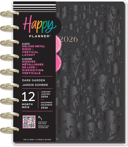 Dark Garden Happy Planner Classic Deluxe 12 Meses Fechado 2026 – Vertical