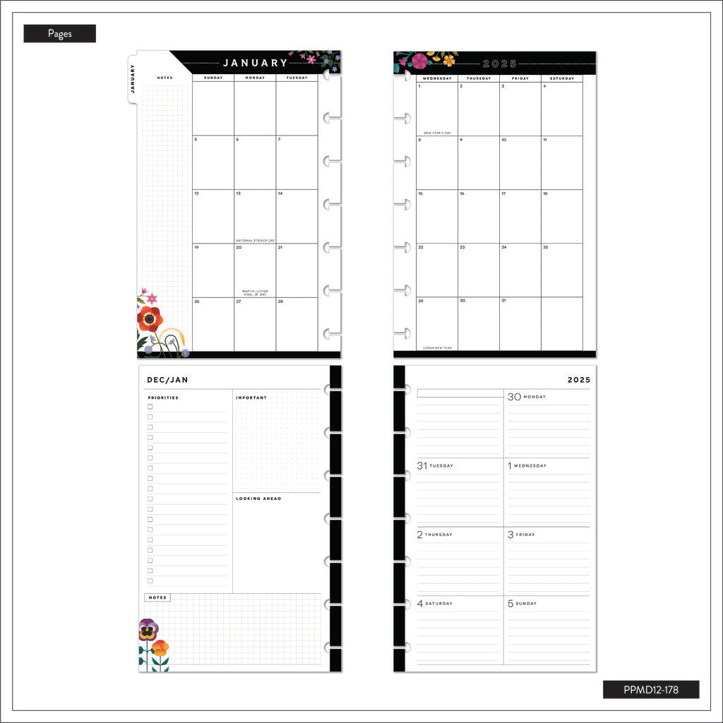 Happy Planner Radiant Garden Mini Planner 12 Meses con Fecha