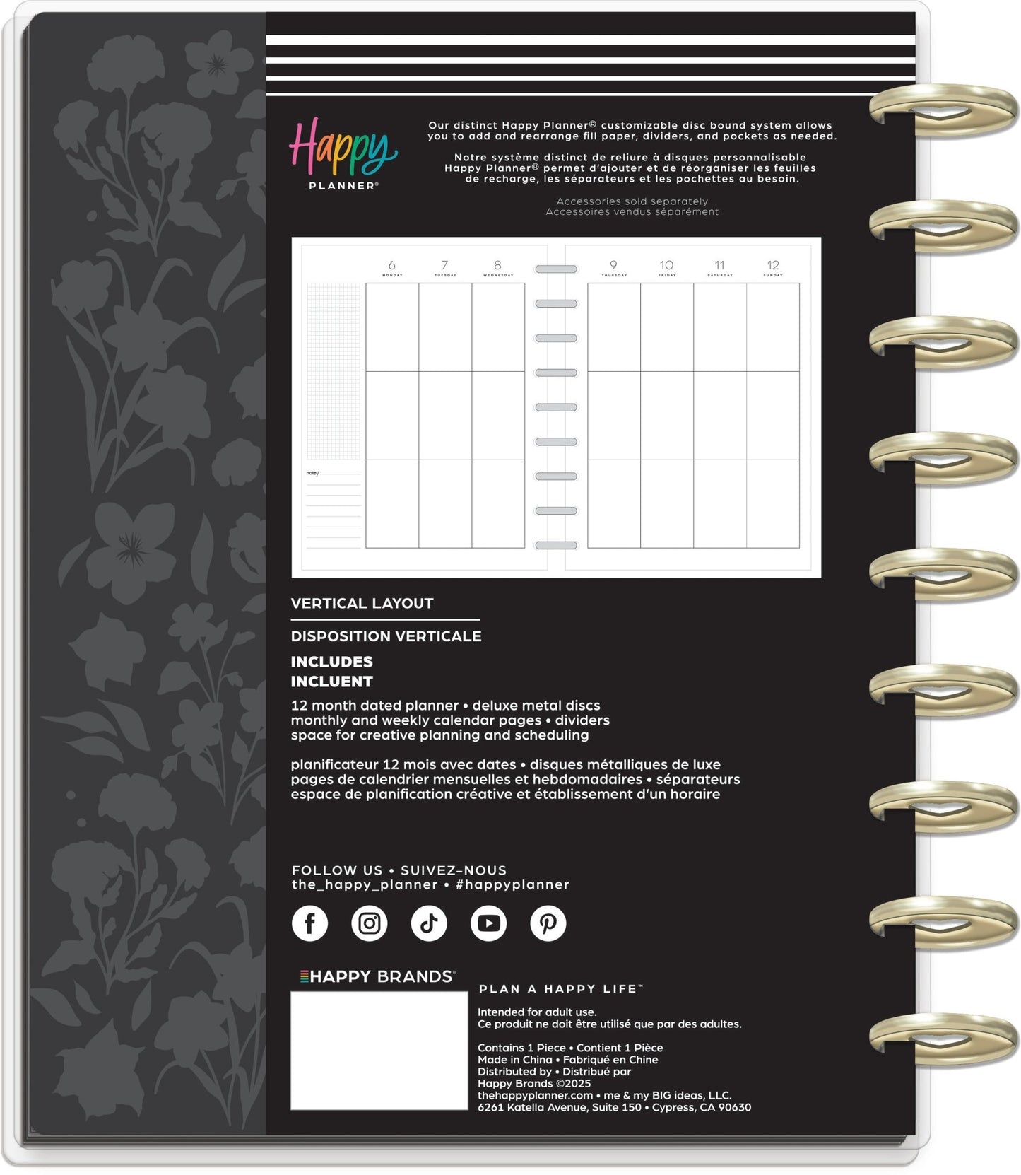 Dark Garden Happy Planner Classic Deluxe 12 Meses Fechado 2026 – Vertical - Bera Papier