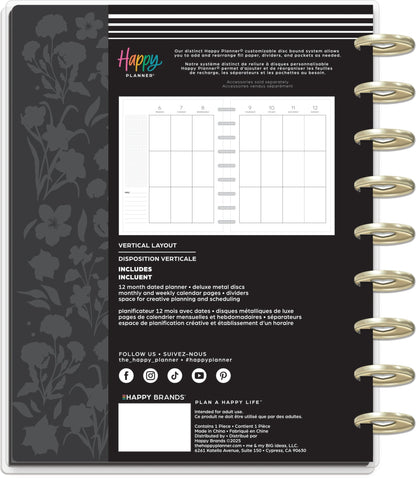 Dark Garden Happy Planner Classic Deluxe 12 Meses Fechado 2026 – Vertical - Bera Papier