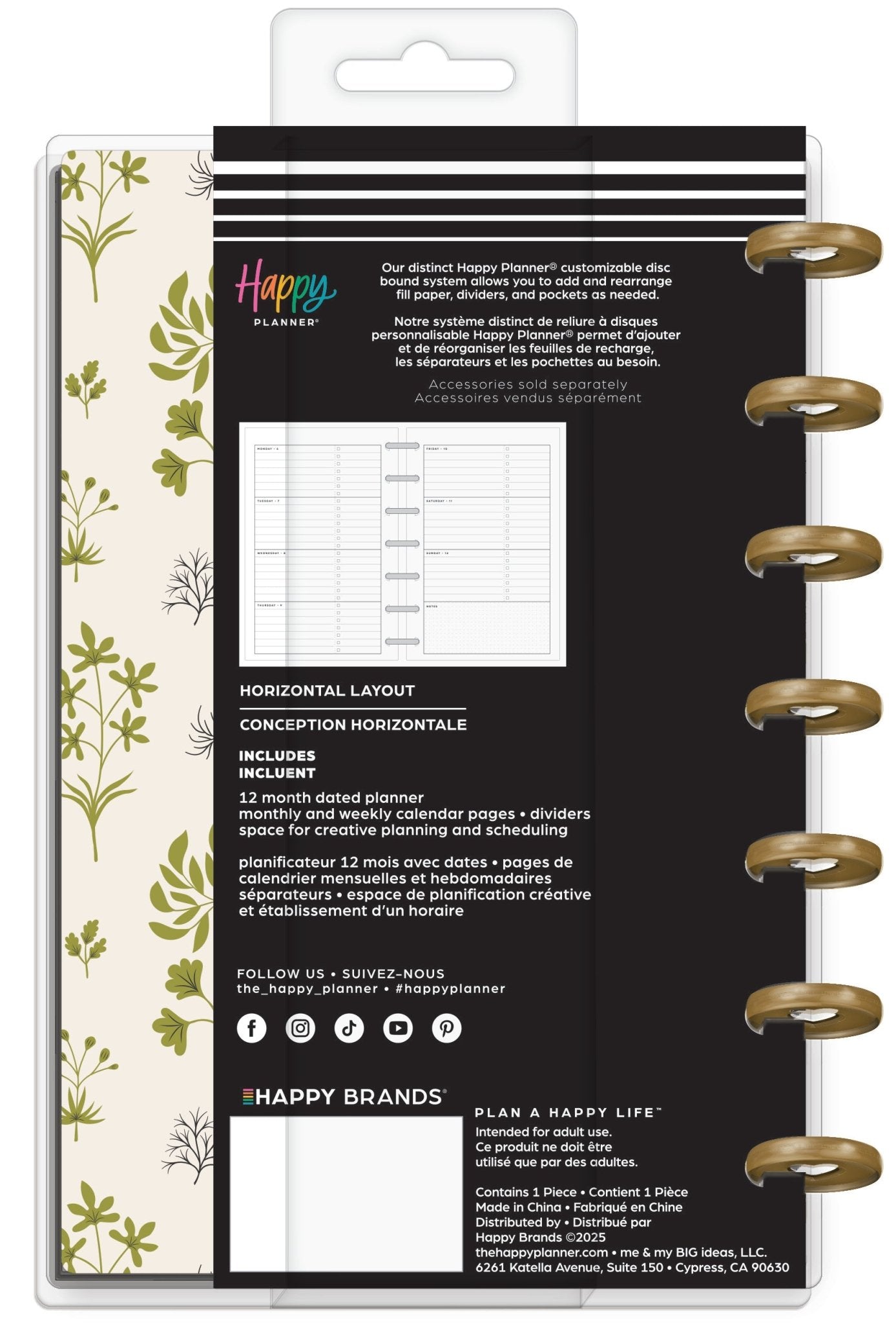Herbarium Happy Planner Mini 12 Meses Fechado 2026 – Horizontal - Bera Papier