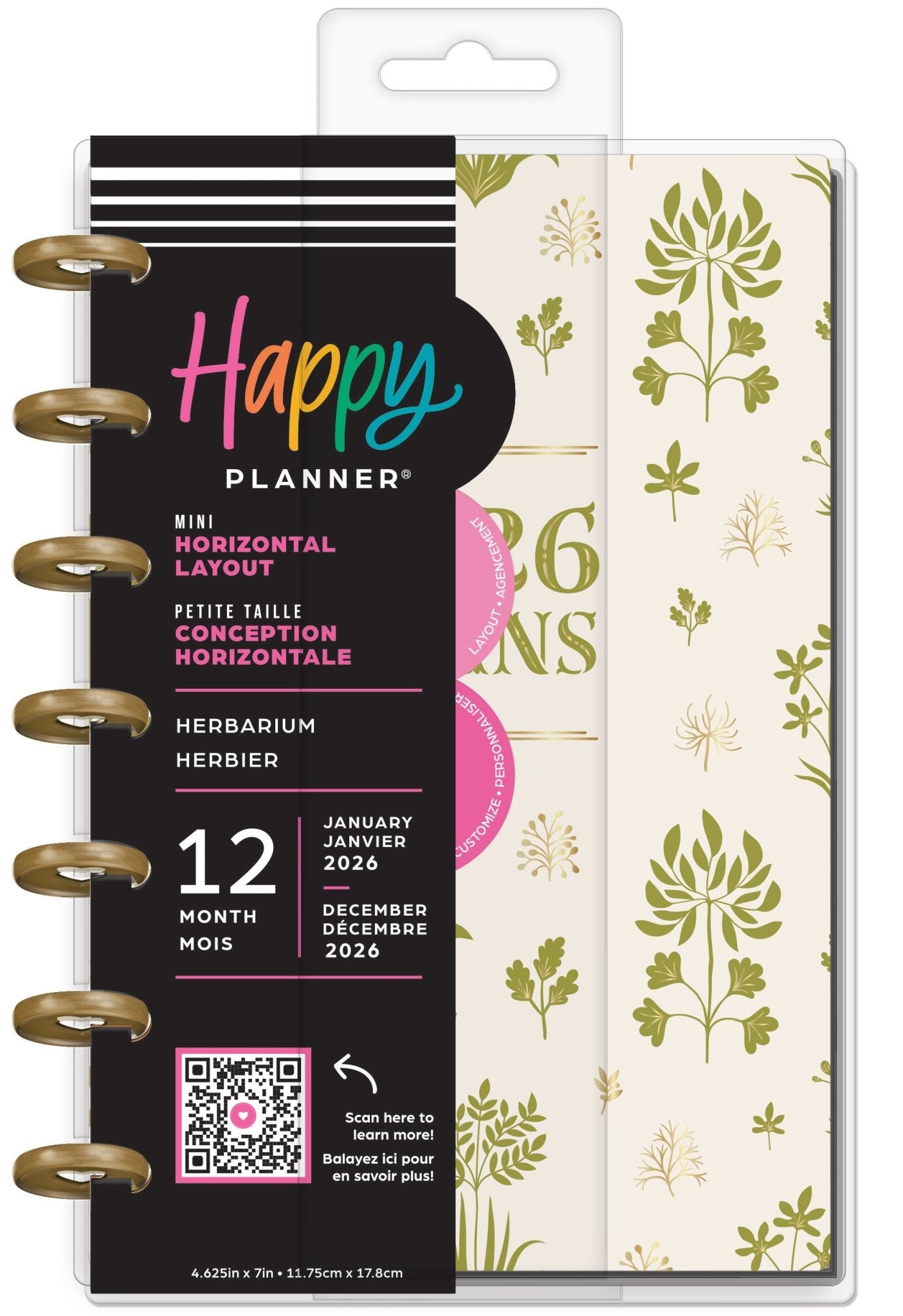 Herbarium Happy Planner Mini 12 Meses Fechado 2026 – Horizontal - Bera Papier